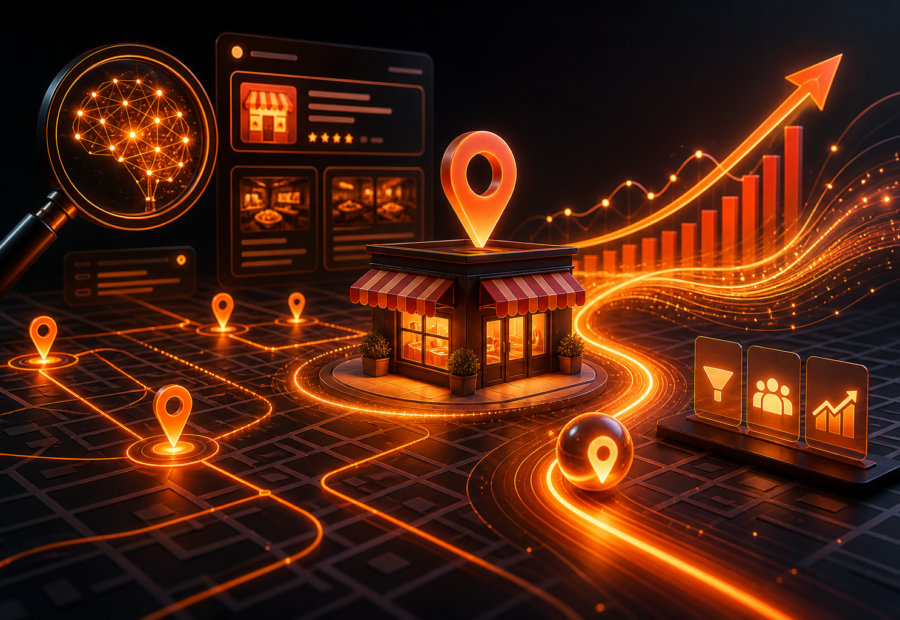 Local business connected to map discovery, search visibility and growth analytics