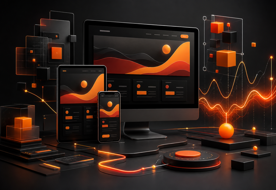 Responsive website system across desktop tablet and mobile with performance signals